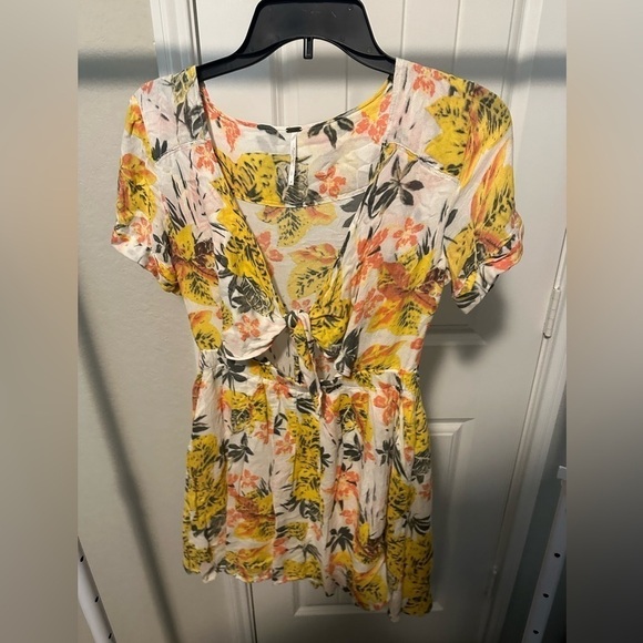 Free People Dresses & Skirts - Free People Tropical Floral Boho‎ Cutout Tie Front Part Time Lover Mini Dress 4